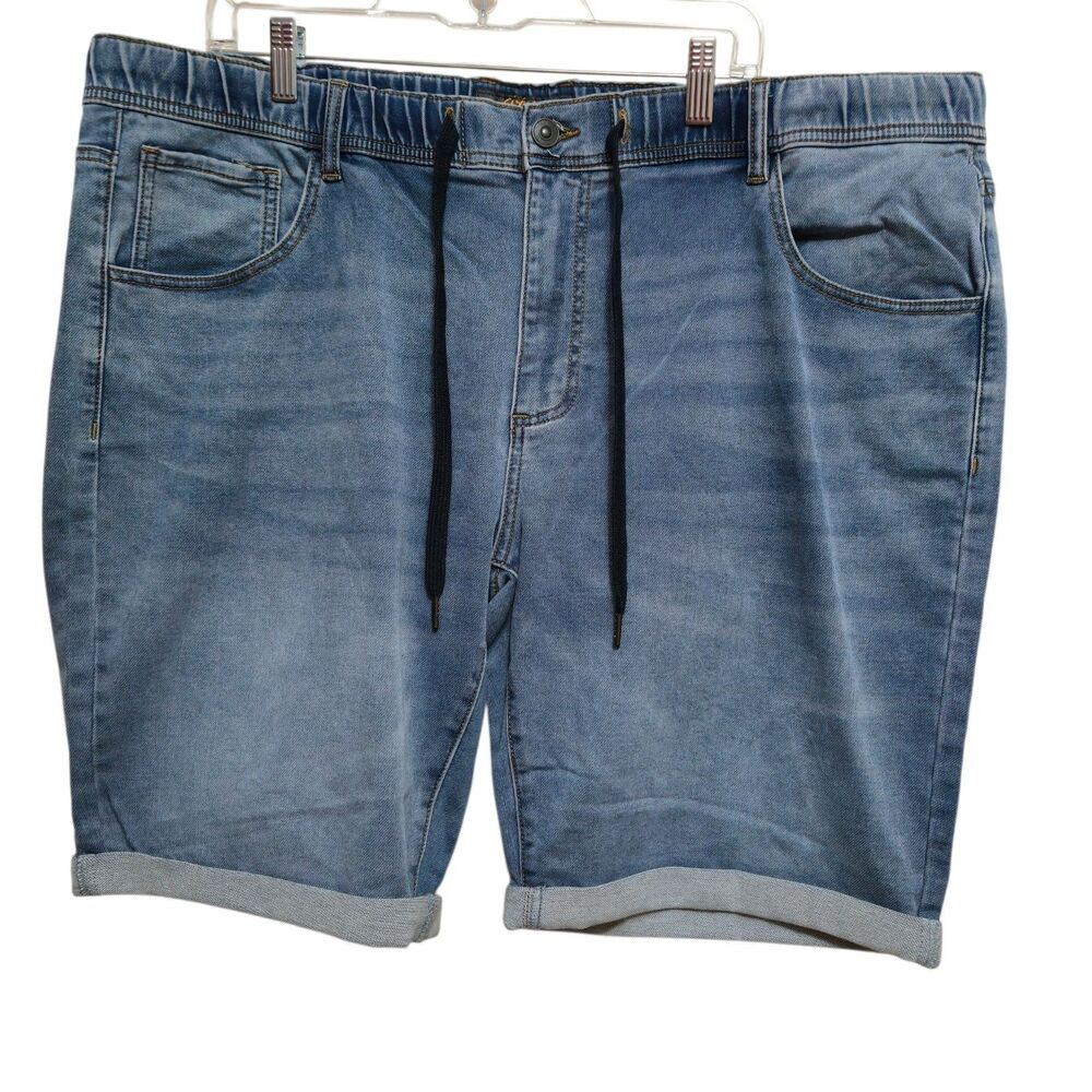 Johnny Bigg Denim Shorts Size 44 Deran Knit Blue Drawstring Waist Stretch NEW